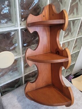 Vintage Handmade Solid Wood Corner Wall Shelf 3 Tier Rustic Display 26”